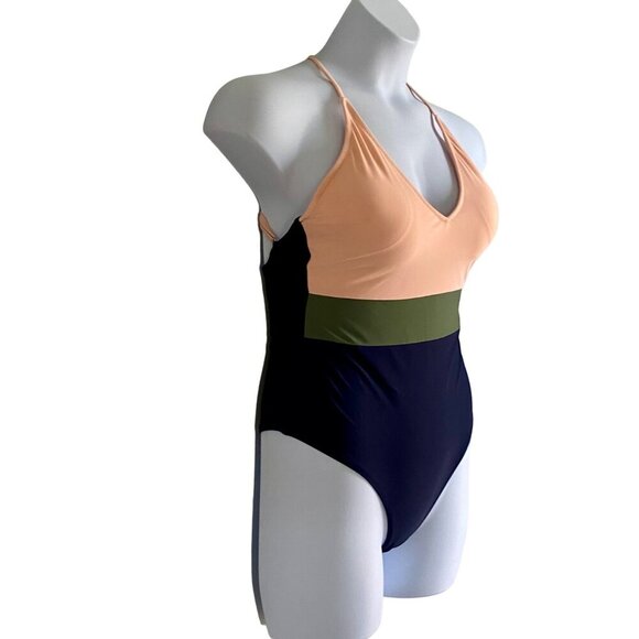 Cupshe Triple Color Block V Neck One Piece Swimsuit Cross Back Medium NE… - Picture 4 of 10